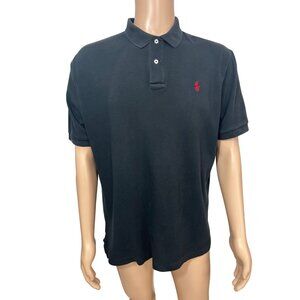 Polo By Ralph Lauren Men’s Shirt L Black Short Sleeve 2-Button Collar Red Logo